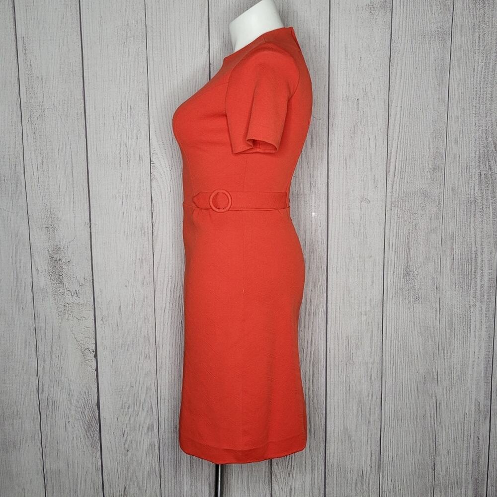 Vintage 70s California Sophoticates Orange Double Knit Polyester MCM Dress - Picture 3 of 6
